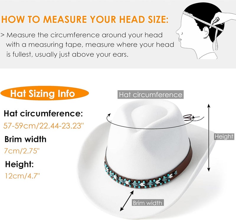Gossifan Western Cowboy & Cowgirl Hat Felt Wide Brim Women Men Fedora Hats - Image 3